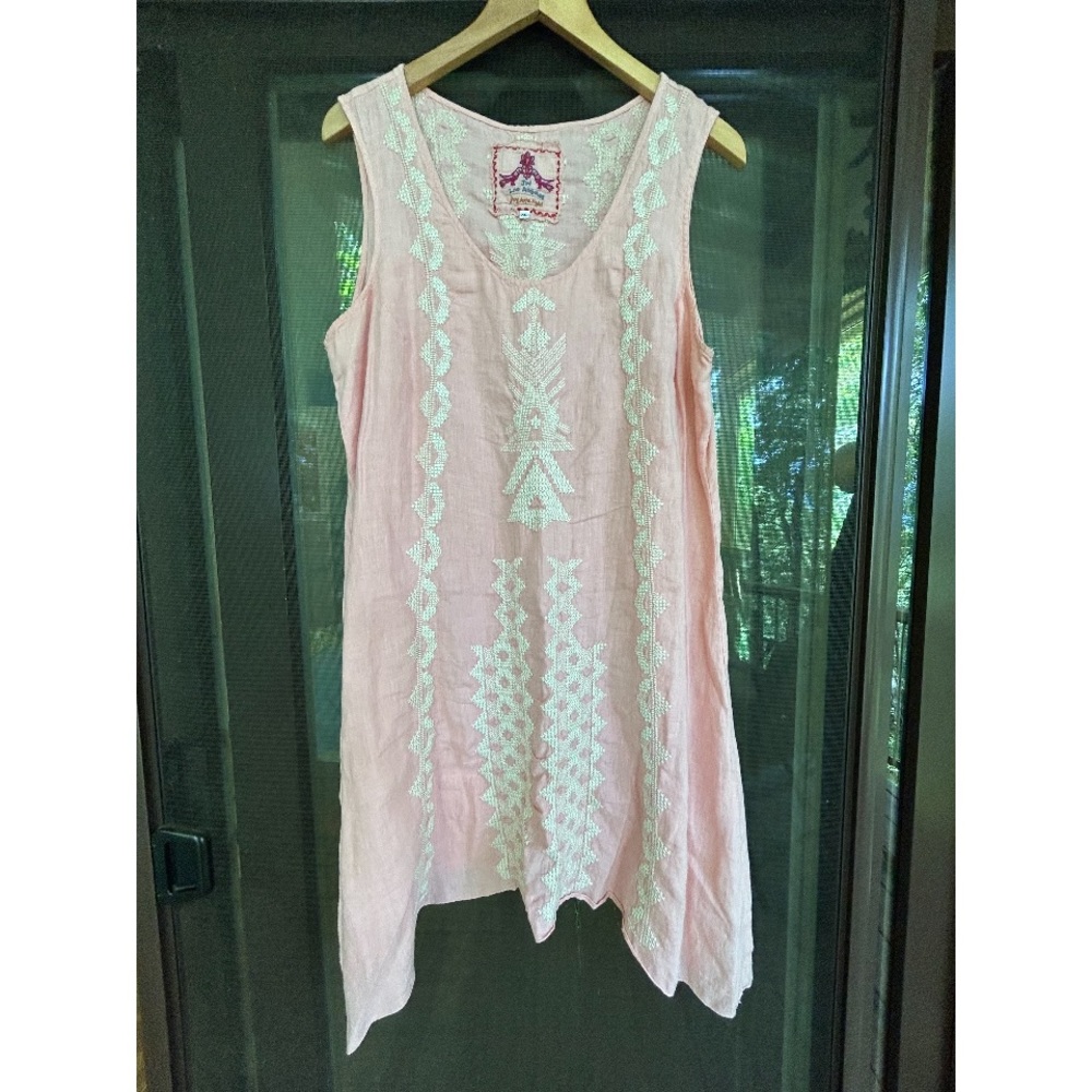 Johnny Was Linen shift top tunic embroidered pink 💕
